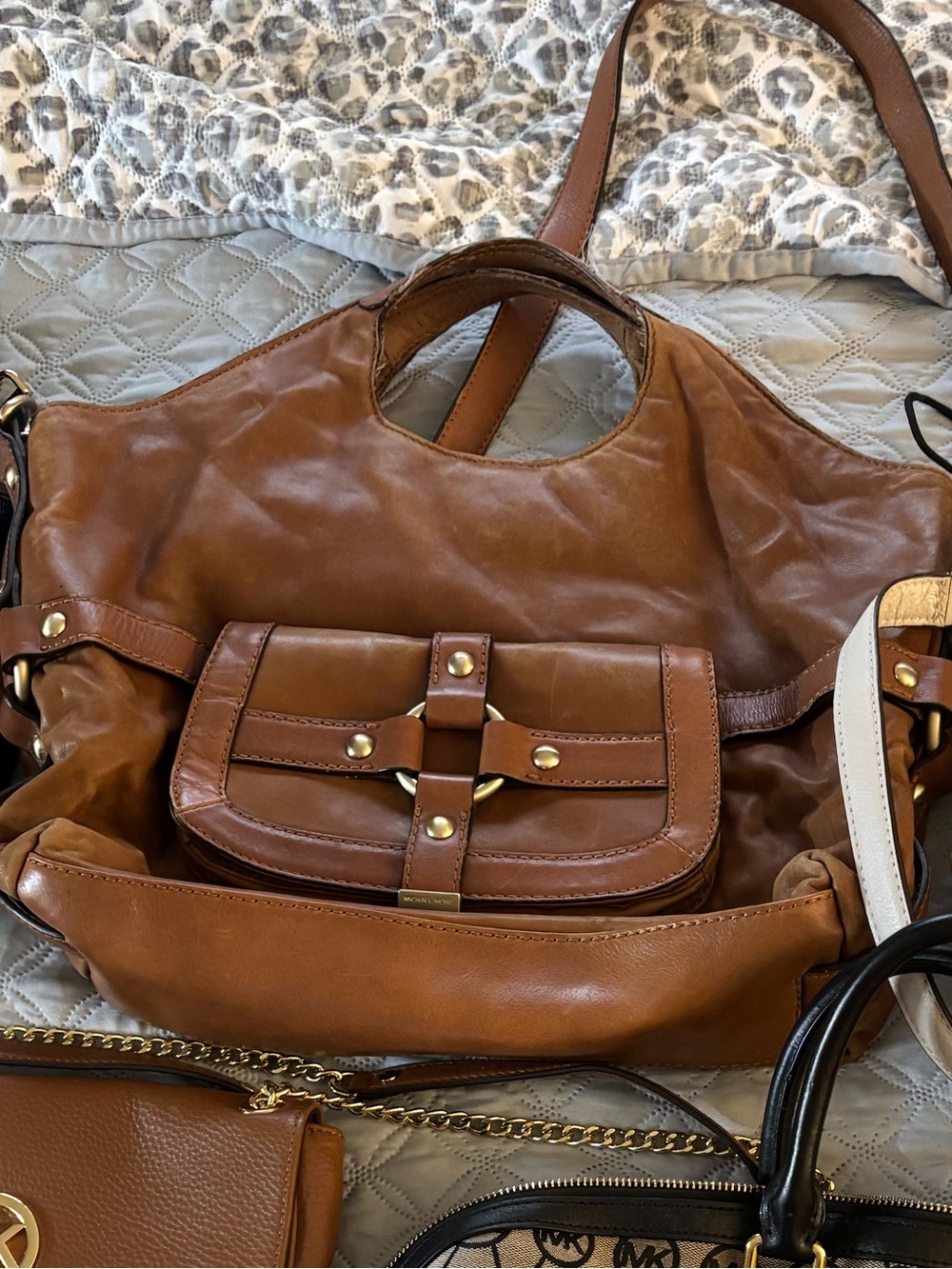 Michael Kors Brown Logo Dome Satchel with Black Trim